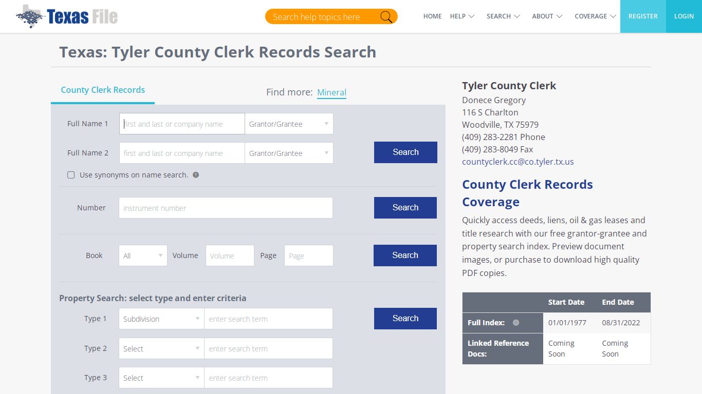 Tyler County Clerk Records Search | TexasFile